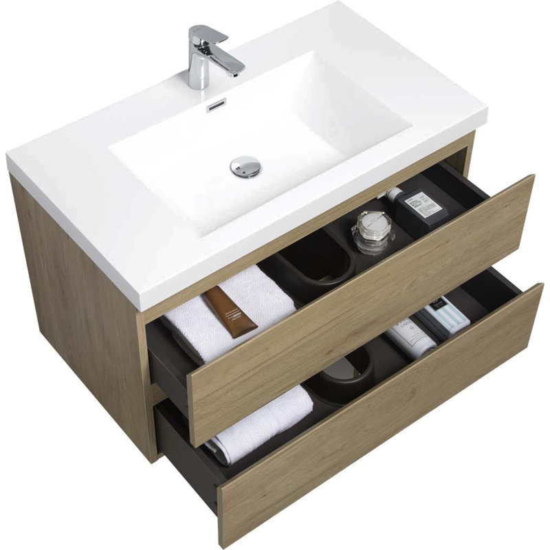 Ensemble de meuble-lavabo simple 35,45 po avec plateau en résine Tiffannee, Chêne