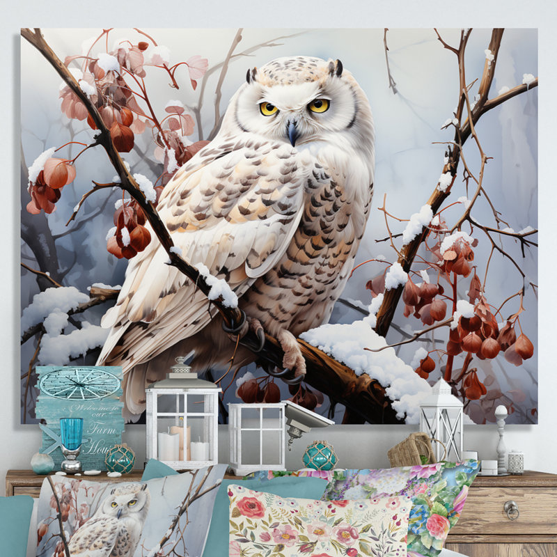 «Snowy Owl Winter III - Winter Landscape», reproduction sur toile encadrée, Toile tendue, H 24 po x l 32 po x P 1 po
