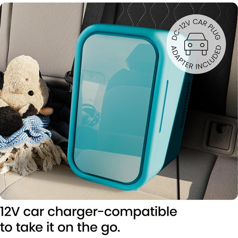 Mini réfrigérateur portatif pour boîtes de conserve et soins de la peau - Glacière compacte et chaude de 8 canettes (12 oz) pour la chambre à coucher, la voiture, le bureau, le dortoir - Alimentation CA / CC avec prise de voiture compatible