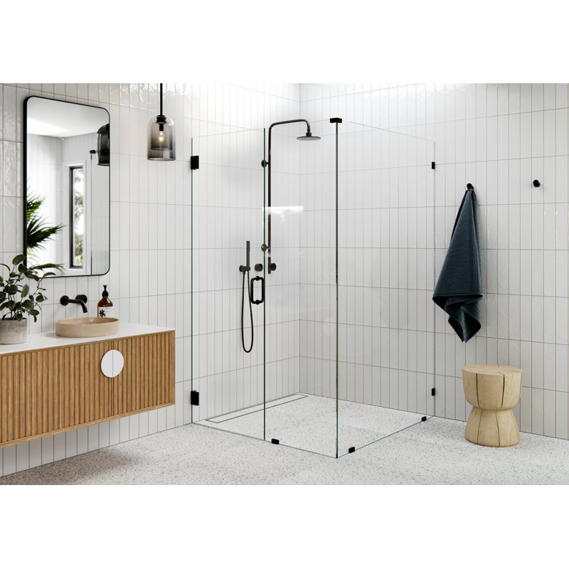 Illume 46 in. x 44.5 in. x 78 in. 90-degree Fully Frameless Wall Hinged Glass Shower Enclosure, Oil Rubbed Bronze