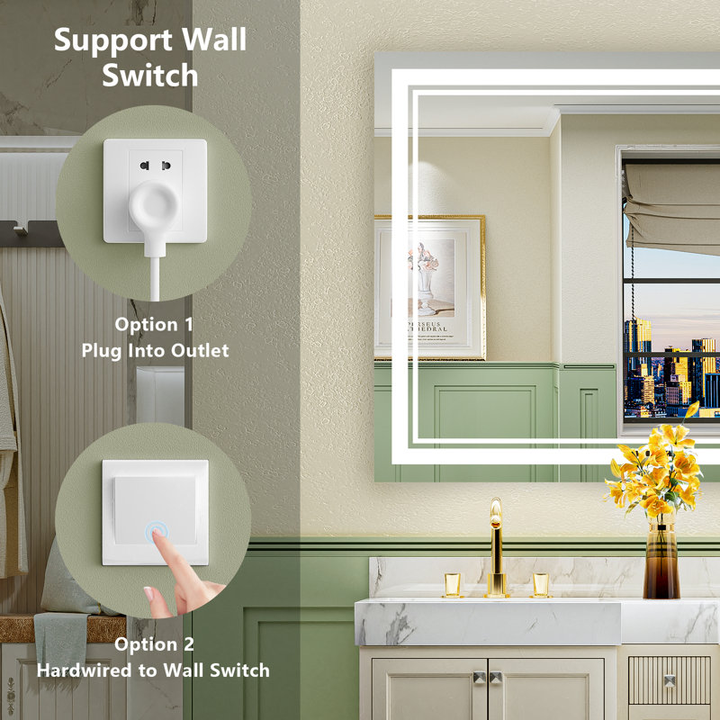 Jayce LED Vanity Mirror with Memory Function, 3 Color Temperatures & Dimmable Light, Anti-fog Tempered Glass ETL Listed Mirror