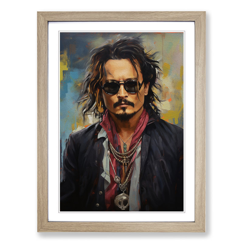 XYZ-FRM-V1223-3905 Johnny Depp Hard Edge 1 Piece Single Picture Frame Wall Art, 46cm H x 34cm W x 2cm D, Oak