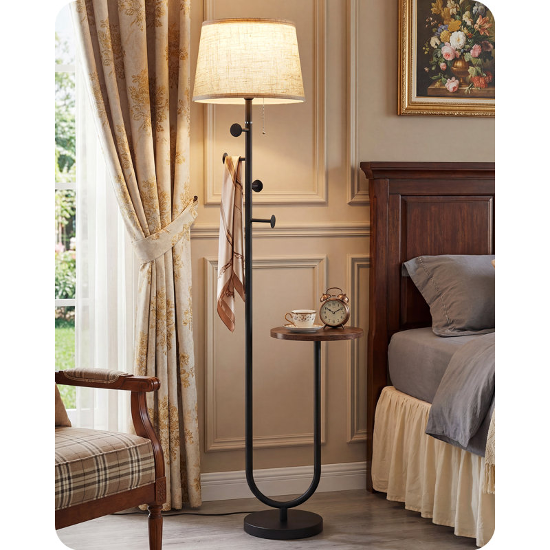 63.8'' Dimmable Tray Table Floor Lamp Standing Lamp With Shelf And Coat Rack 