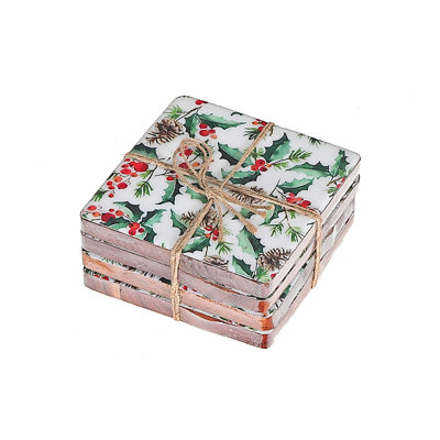 Wood Square 4 Piece Coaster Set
