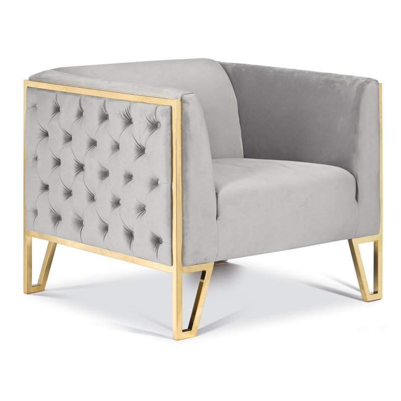 Chaise d'appoint en velours capitonné Poston, Velours acier doré poli