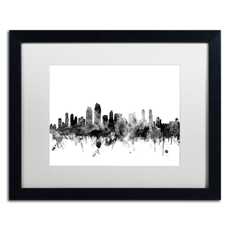 « san diego ca horizon b&w », reproduction d’impression sur toile encadrée, H 16 po x l 20 po x P 0,5 po