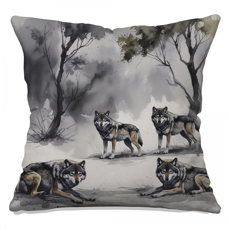 Coussins décoratifs loup gris dans la forêt, 16 x 16 pouces