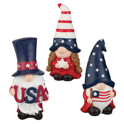 Americana Patriotic Resin Gnomes Decorative Outdoor Garden Gnome Statue Set of Three