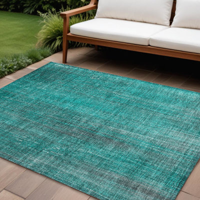 Tapis intérieur / extérieur 9 pi x 12 pi rayé bleu sarcelle lavable antidérapant