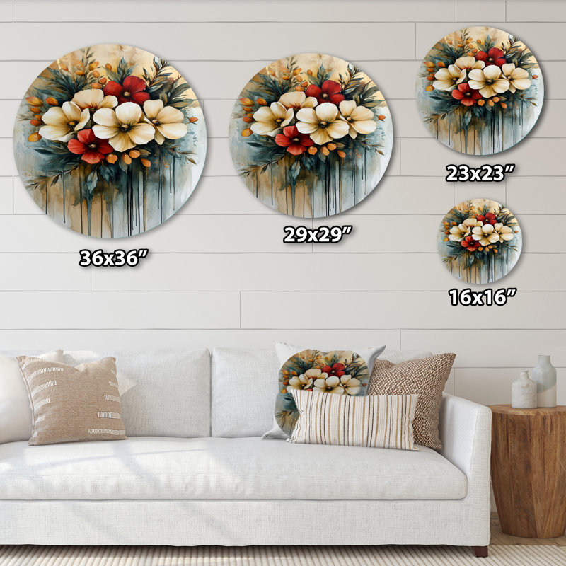 Décoration murale ronde en métal «Vibrant Garden Of Farmhouse Flowers», H 36 po x l 36 po