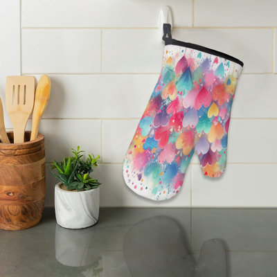 Paint Splashed Hearts Oven Mitt Cotton Twill