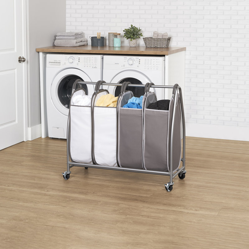 Gray and White Quad Laundry Sorter with Wheels