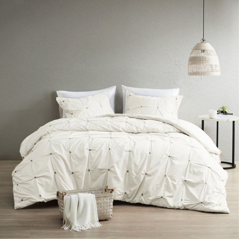 Édredon blanc à broderie élastique - Literie 3 pièces très grand / très grand lit, Édredon très grand + 2 taies décoratives