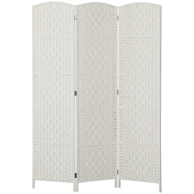 Room Divider, 3 Panel Folding Privacy Screen, 6FT Tall Portable Weave Partition Wall Divider For Bedroom, White
