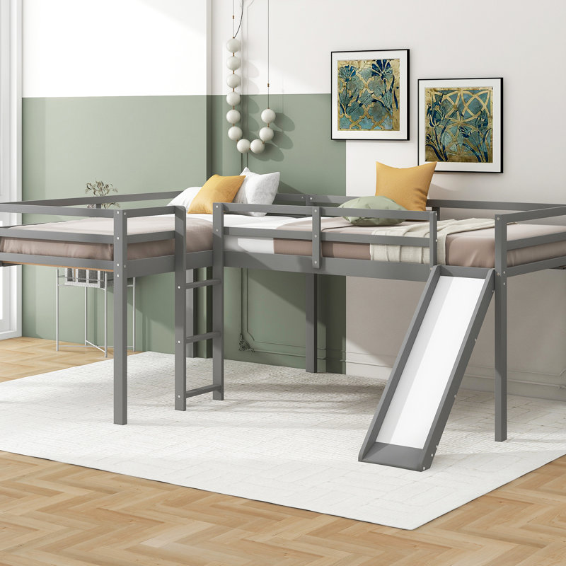 Lit mezzanine simple en L gris avec glissade, Gray