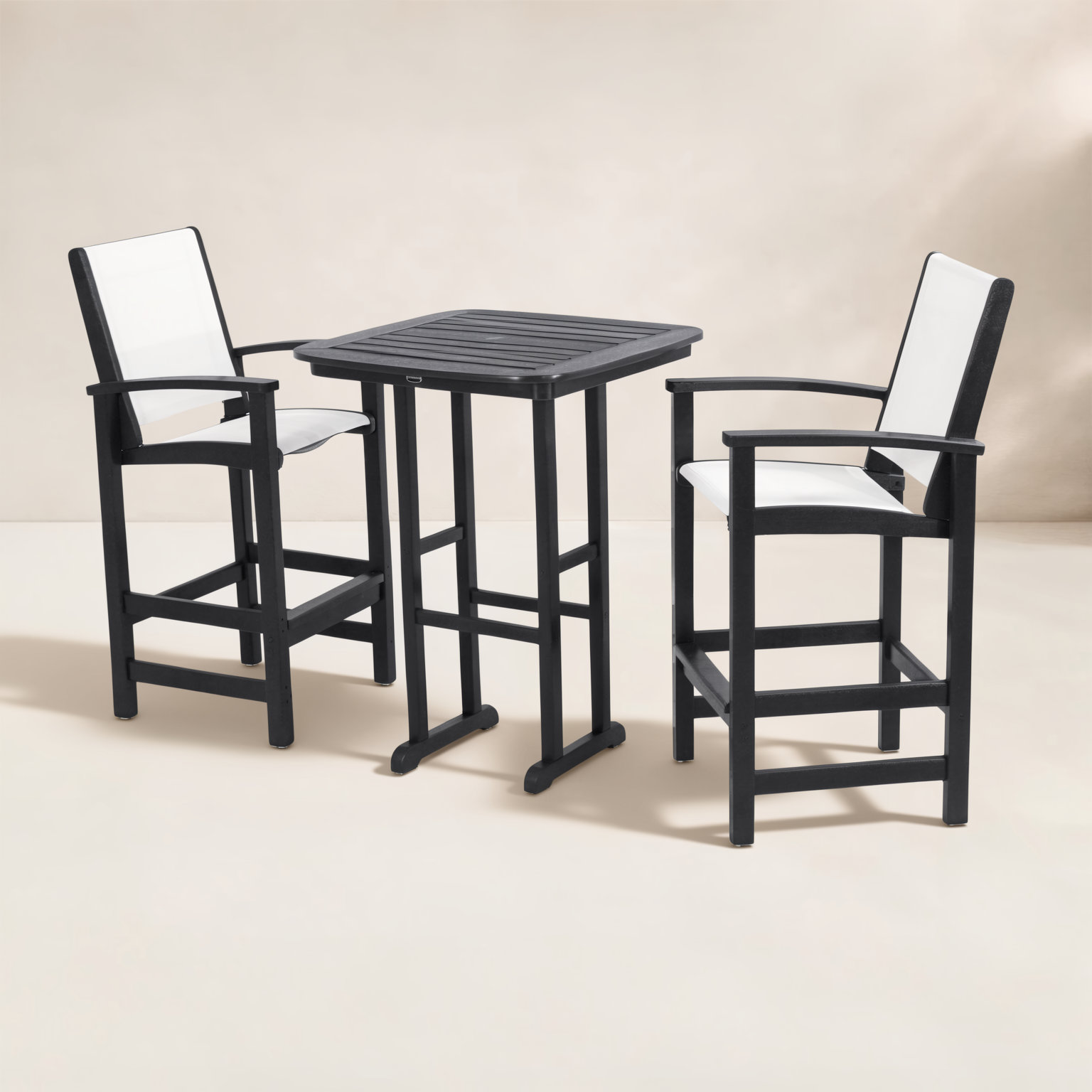 POLYWOOD® Coastal 3-Piece Bar Set, Black