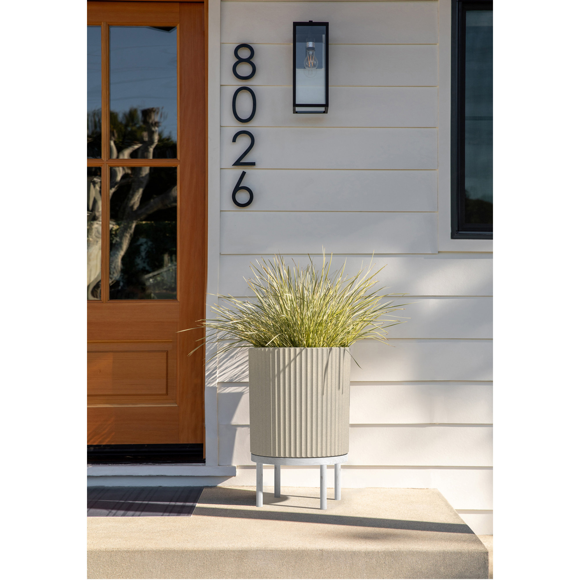 Demi Series Planter with Stand, Sand/White, 22" H x 14.75" W x 14.75" D, 2