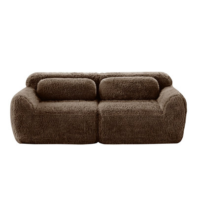 Canapé modulaire à 2 places pour canapé modulaire, conception antidérapante en tissu moelleux et moelleux, éponge haute densité 32D, conception ergonomique sans assemblage, avec coussins décoratifs pour le salon, chocolat