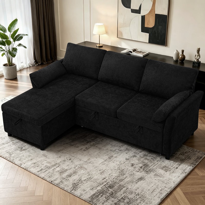 3 Seater Fabric Sofa Bed, Black Fabric