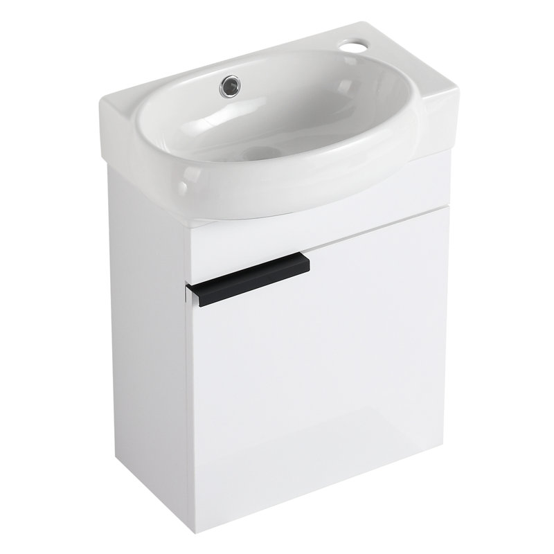 Meuble-lavabo mural avec lavabo et portes à fermeture douce Emalyn, Blanc lustré