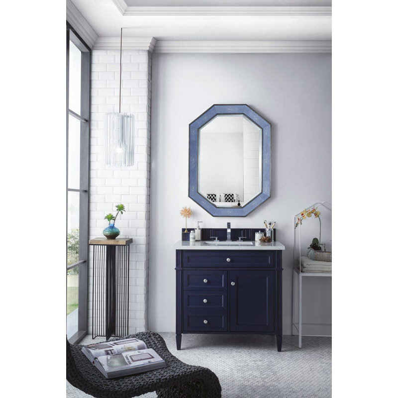 Dussault 36'' Single Bathroom Vanity with Top, Victory Blue, White Zeus, 8" Widespread