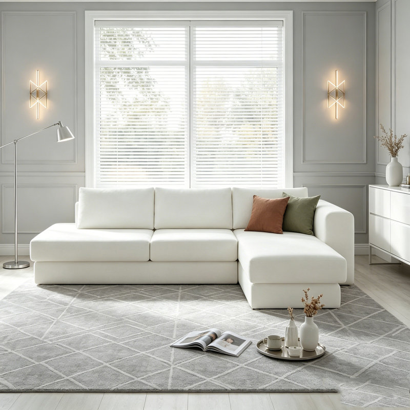Canapé modulaire en L avec coussins double couche, Beige