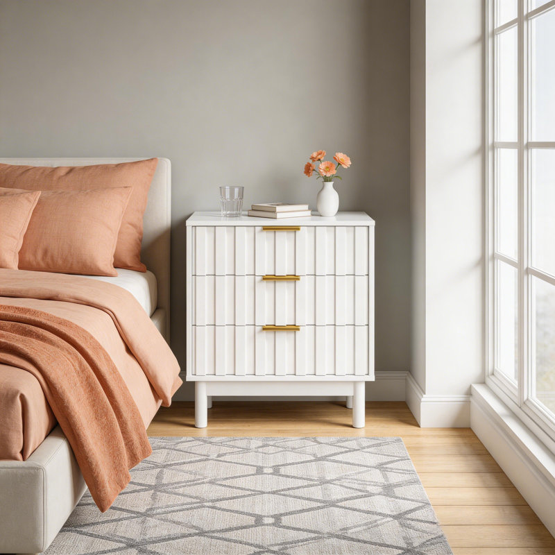 3 Drawer Dresser With Fluted Panel Design, White
