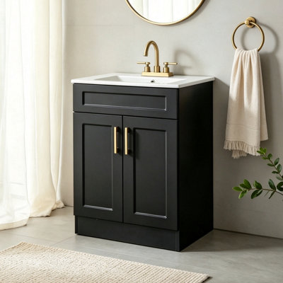 Meuble-lavabo noir mat 24 po avec lavabo en céramique intégré blanc