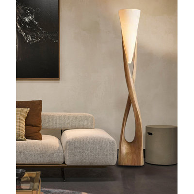 Lampe sur pied Creative Creative avec abat-jour en bois massif de lin