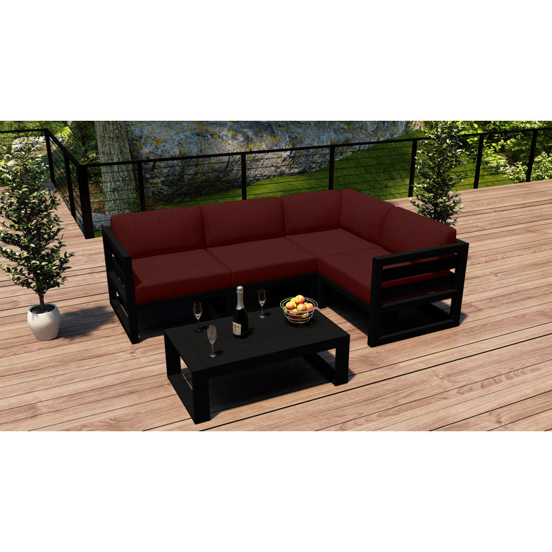Avion 5 Piece Sectional Set - Black, Cast Silver Sunbrella®, Black
