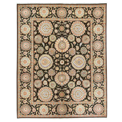 Hand Knotted Wool Area Rug in Black