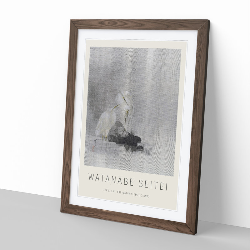 Egrets At The Waters Edge by Watanabe Seitei Framed Print, Walnut Framed, 48cm H x 36cm W x 2cm D
