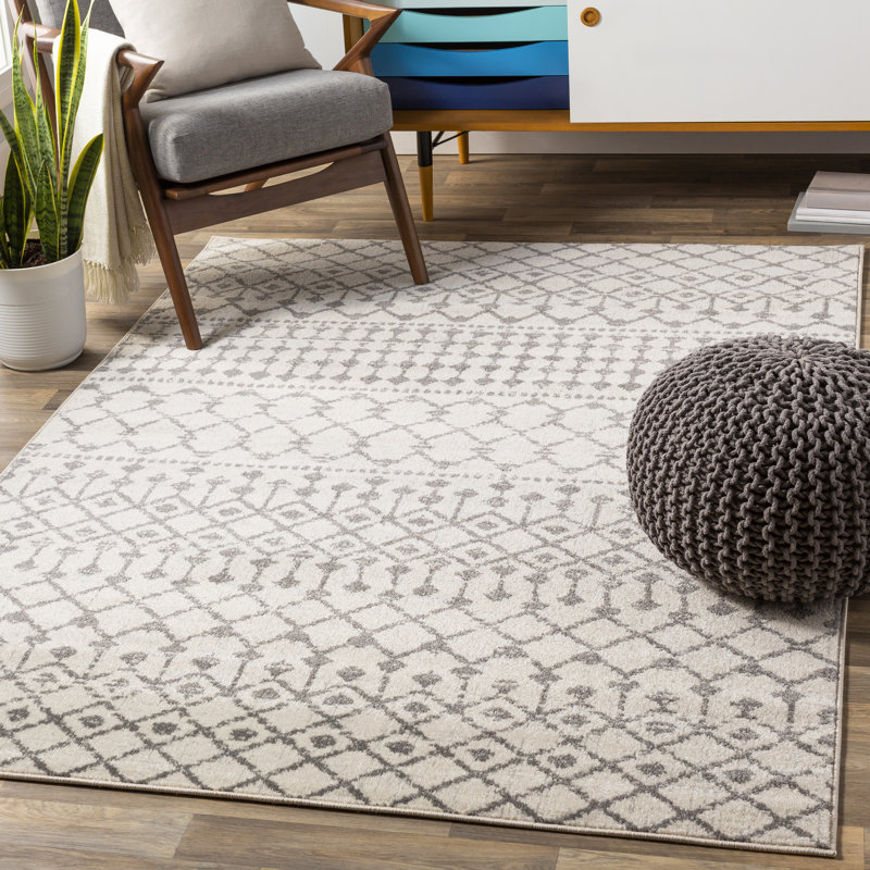 Tapis gris / beige à motif géométrique Jovani, Rectangle 5 pi 3 po x 7 pi 3 po