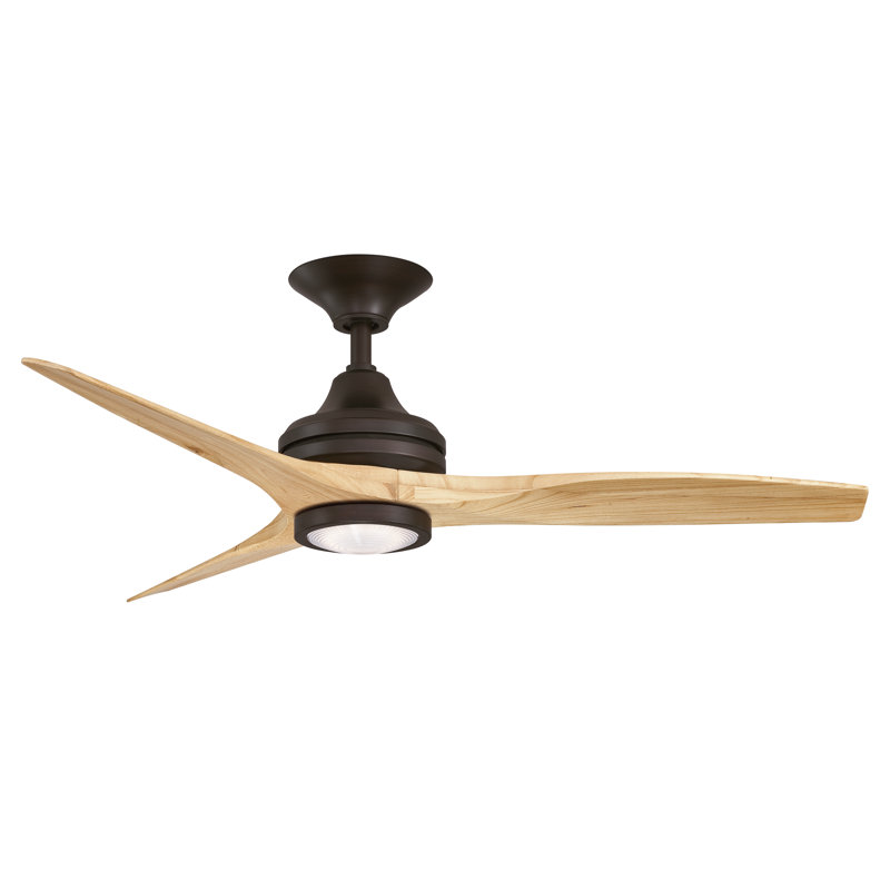 Ventilateur de plafond à hélice intérieur / extérieur Spitfire 48 po avec lumière DEL et télécommande, Bronze foncé, Naturel