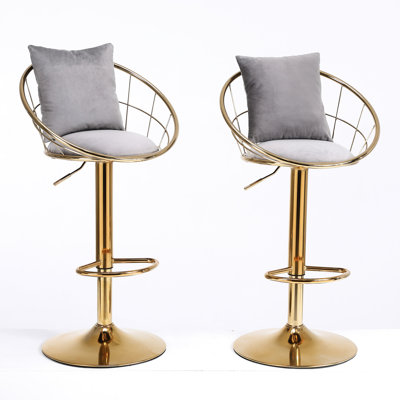 Grey Velvet Bar Chairs ( Of 2), 360° Swivel, Adjustable Height, Fashionable For Home & Dining Rooms Attractive Design Dinning