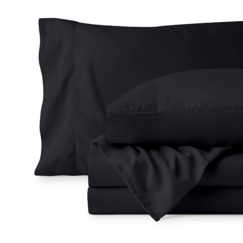 Microfiber Sheet Set, Full XL Sheet Set with 2 Pillowcases, Black