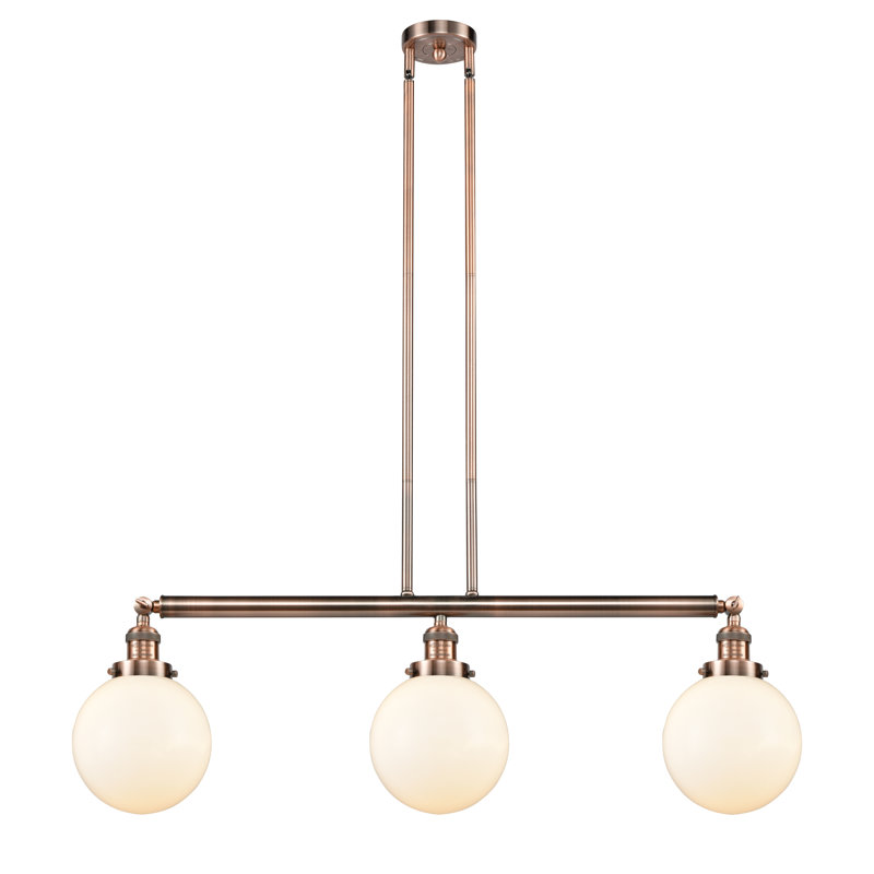 Luminaire suspendu linéaire à 3 lumières pour îlot de cuisine Clementina, Boîtier blanc mat, Ampoule non incluse, Or satiné