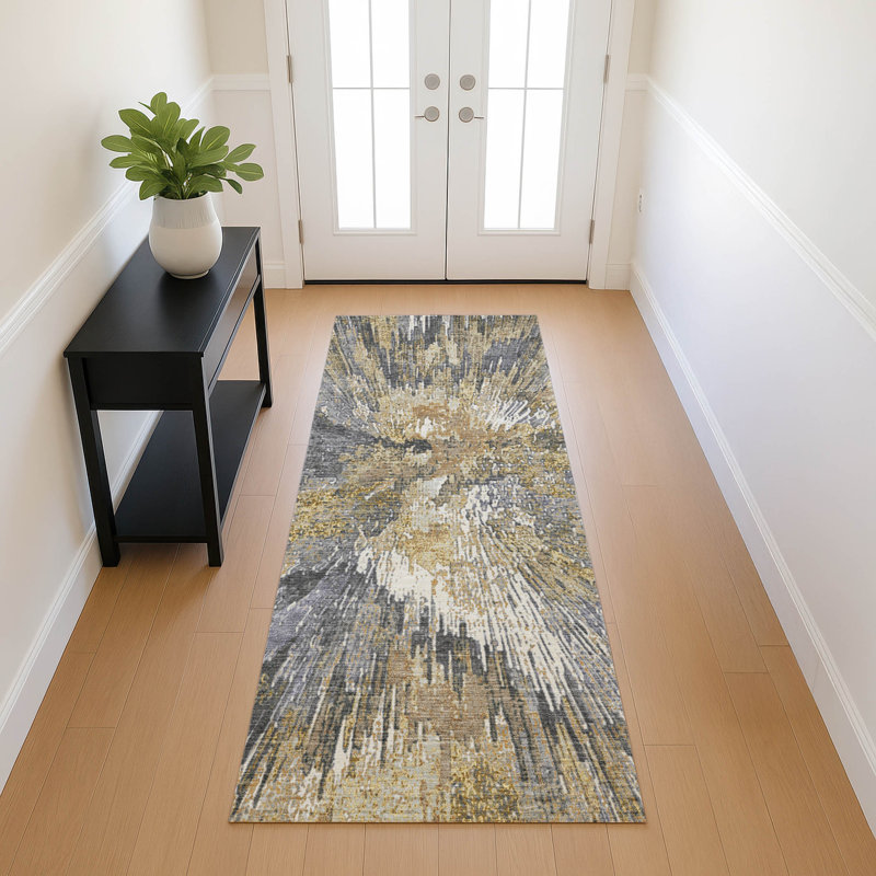 Tapis abstrait intérieur / extérieur lavable à la machine Pablo ACN2283, Tapis de couloir 2 pi 3 po x 7 pi 6 po