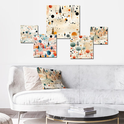 Ensemble de 5 décorations murales à pois rétro gris et bleu à pois