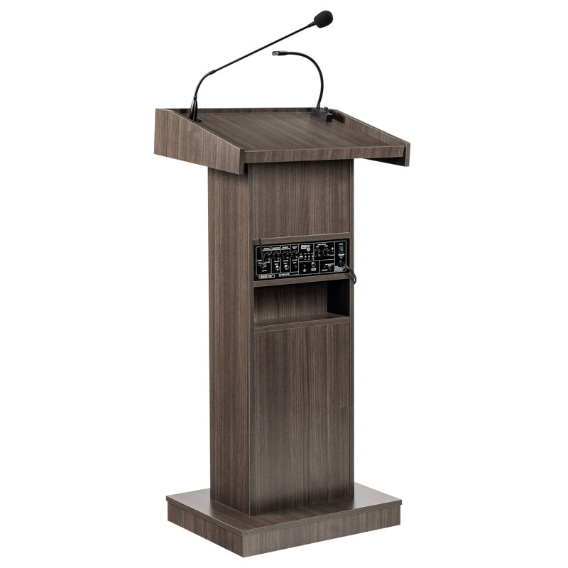 Brown MDF and Laminate Lectern with Amplifier and Microphone