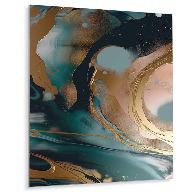 Or et vert abstrait marbre harmonie tourbillons I - marbre décoration murale, H 20 po x l 12 po x P 1 po