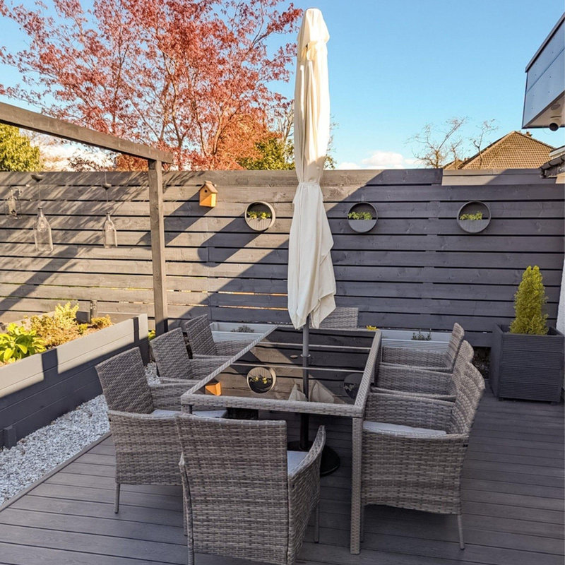 Ahmid Rectangular 10 - Piece 8 - Person 90Cm L Outdoor Table Set, Grey Weave, Cream