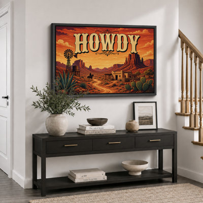 «Howdy Western Desert», œuvre d'art, impression sur toile encadrée