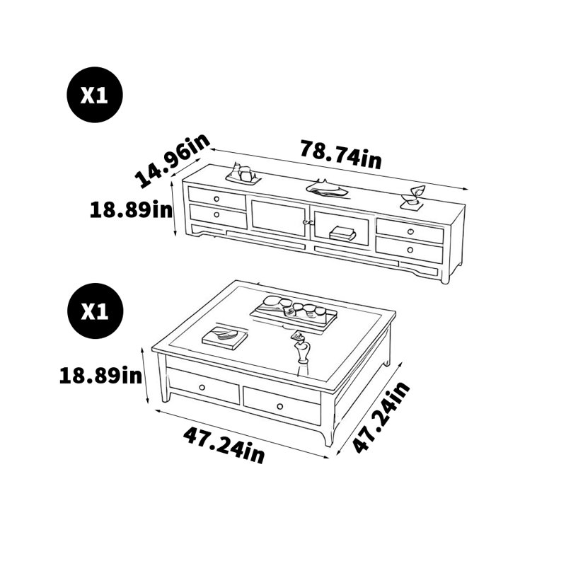 Ensemble de tables basses New China