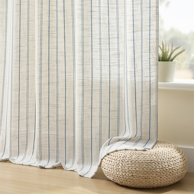 Farmhouse Pinstripe Curtains for Bedroom Living Room Rustic Light Filtering Linen Blend Window Treatment,2 Panels, 52"W×63"