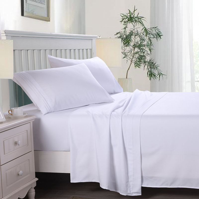 Ensemble de draps 4 pièces en microfibre brossée douce, pour lit simple / double / grand / très grand, Double, Bleu