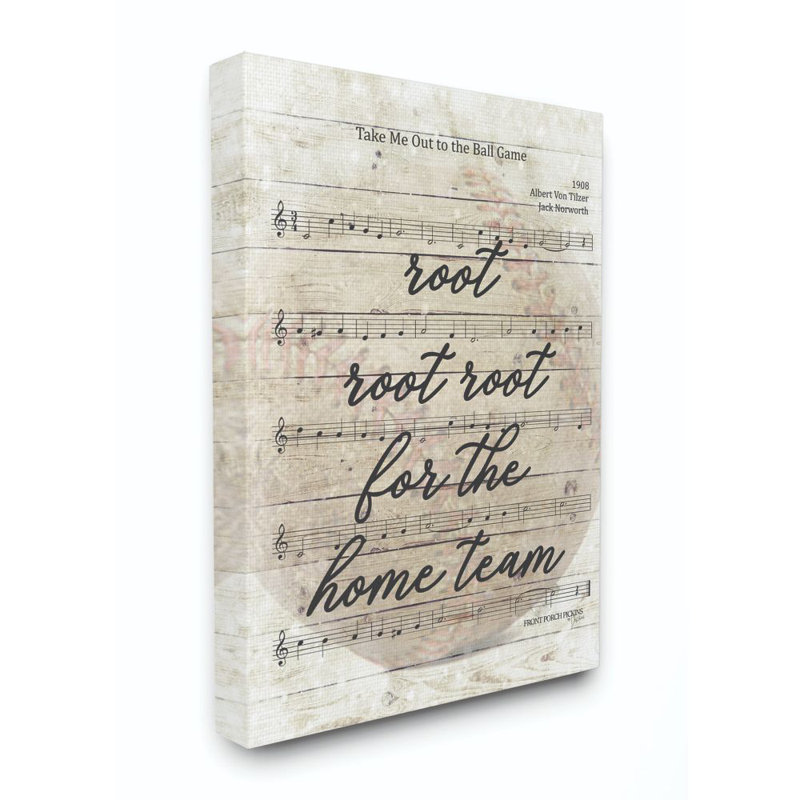 «Root for the Home Team Base Ball Game Music Part» par Penny Lane, impression d'art textuel, H 40 po x l 30 po, Toile tendue