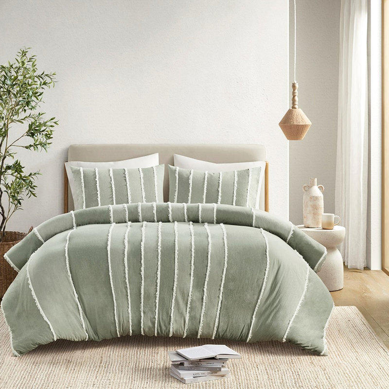 Housse de couette 3 pièces en coton rayé pour lit très grand / très grand alternant rayures