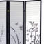 Barrière de séparation 3 pièces de 70 pouces de haut avec motifs floraux et noirs - Préservez votre intimité et rehaussez votre décoration. Panneaux en papier ornés de silhouettes végétales attrayantes et structure métallique.
