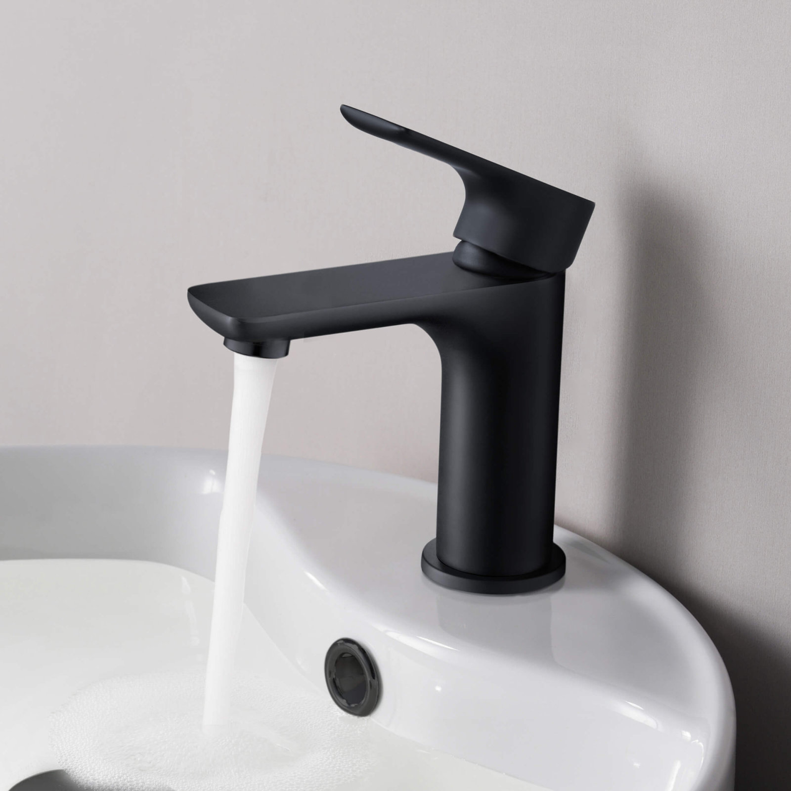 Tender Single-Hole Bathroom Faucet with Drain, Matte Black